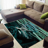 Hawaiian Honu Personalized Area Rug Dark Cyan Maile Pikake Flower Lei Inspired LT9 - Polynesian Pride