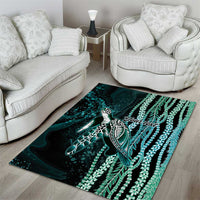 Hawaiian Honu Personalized Area Rug Dark Cyan Maile Pikake Flower Lei Inspired LT9 - Polynesian Pride