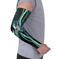 Hawaiian Honu Personalized Arm Sleeves Dark Cyan Maile Pikake Flower Lei Inspired LT9 - Polynesian Pride