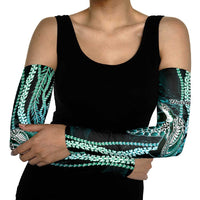 Hawaiian Honu Personalized Arm Sleeves Dark Cyan Maile Pikake Flower Lei Inspired LT9 - Polynesian Pride