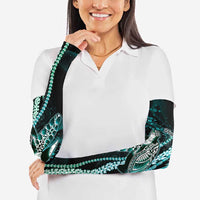 Hawaiian Honu Personalized Arm Sleeves Dark Cyan Maile Pikake Flower Lei Inspired LT9 - Polynesian Pride