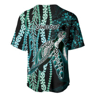 Hawaiian Honu Personalized Baseball Jersey Dark Cyan Maile Pikake Flower Lei Inspired LT9 - Polynesian Pride