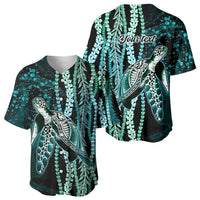 Hawaiian Honu Personalized Baseball Jersey Dark Cyan Maile Pikake Flower Lei Inspired LT9 - Polynesian Pride