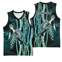 Hawaiian Honu Personalized Basketball Jersey Dark Cyan Maile Pikake Flower Lei Inspired
