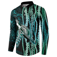 Hawaiian Honu Personalized Button Sweatshirt Dark Cyan Maile Pikake Flower Lei Inspired