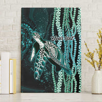 Hawaiian Honu Personalized Canvas Wall Art Dark Cyan Maile Pikake Flower Lei Inspired LT9 Without Frame Cyan - Polynesian Pride