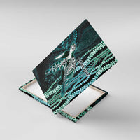 Hawaiian Honu Personalized Canvas Wall Art Dark Cyan Maile Pikake Flower Lei Inspired LT9 With Frame Cyan - Polynesian Pride