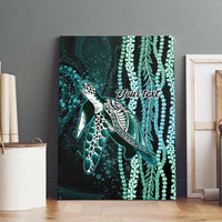 Hawaiian Honu Personalized Canvas Wall Art Dark Cyan Maile Pikake Flower Lei Inspired LT9 - Polynesian Pride