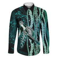 Hawaiian Honu Personalized Family Matching Mermaid Dress and Hawaiian Shirt Dark Cyan Maile Pikake Flower Lei Inspired