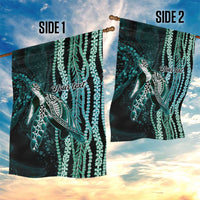 Hawaiian Honu Personalized Garden Flag Dark Cyan Maile Pikake Flower Lei Inspired