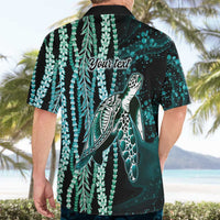 Hawaiian Honu Personalized Hawaiian Shirt Dark Cyan Maile Pikake Flower Lei Inspired