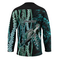 Hawaiian Honu Personalized Hockey Jersey Dark Cyan Maile Pikake Flower Lei Inspired
