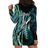Hawaiian Honu Personalized Hoodie Dress Dark Cyan Maile Pikake Flower Lei Inspired LT9 - Polynesian Pride