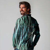 Hawaiian Honu Personalized Long Sleeve Polo Shirt Dark Cyan Maile Pikake Flower Lei Inspired