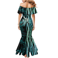 Hawaiian Honu Personalized Mermaid Dress Dark Cyan Maile Pikake Flower Lei Inspired