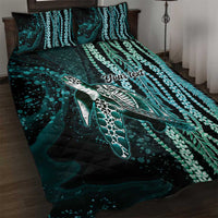 Hawaiian Honu Personalized Quilt Bed Set Dark Cyan Maile Pikake Flower Lei Inspired LT9 Cyan - Polynesian Pride