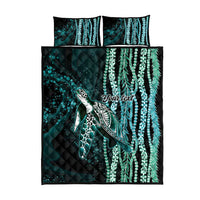 Hawaiian Honu Personalized Quilt Bed Set Dark Cyan Maile Pikake Flower Lei Inspired LT9 - Polynesian Pride