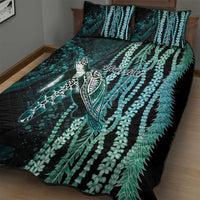 Hawaiian Honu Personalized Quilt Bed Set Dark Cyan Maile Pikake Flower Lei Inspired LT9 - Polynesian Pride