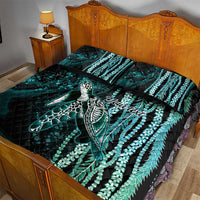 Hawaiian Honu Personalized Quilt Bed Set Dark Cyan Maile Pikake Flower Lei Inspired LT9 - Polynesian Pride