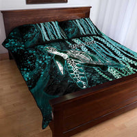 Hawaiian Honu Personalized Quilt Bed Set Dark Cyan Maile Pikake Flower Lei Inspired LT9 - Polynesian Pride
