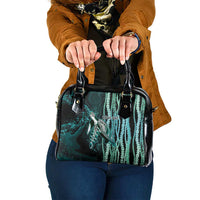 Hawaiian Honu Personalized Shoulder Handbag Dark Cyan Maile Pikake Flower Lei Inspired