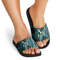 Hawaiian Honu Personalized Slide Sandals Dark Cyan Maile Pikake Flower Lei Inspired LT9 - Polynesian Pride