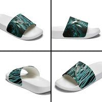 Hawaiian Honu Personalized Slide Sandals Dark Cyan Maile Pikake Flower Lei Inspired LT9 - Polynesian Pride
