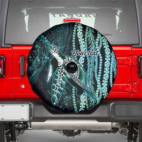 Hawaiian Honu Personalized Spare Tire Cover Dark Cyan Maile Pikake Flower Lei Inspired