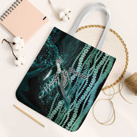 Hawaiian Honu Personalized Tote Bag Dark Cyan Maile Pikake Flower Lei Inspired LT9 White Strap One Size Cyan - Polynesian Pride