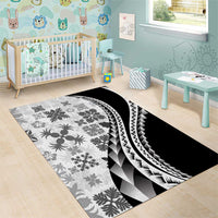 Black Hawaiian Quilt Pattern Area Rug Mixed Polynesian Tribal Arty