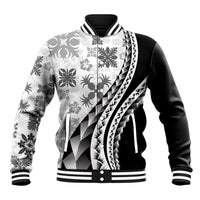 Black Hawaiian Quilt Pattern Baseball Jacket Mixed Polynesian Tribal Arty