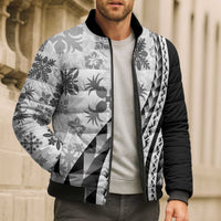 Black Hawaiian Quilt Pattern Bomber Puffer Jacket Mixed Polynesian Tribal Arty - Polynesian Pride
