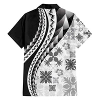 Black Hawaiian Quilt Pattern Family Matching Long Sleeve Bodycon Dress and Hawaiian Shirt Mixed Polynesian Tribal Arty