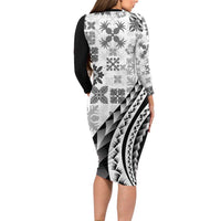 Black Hawaiian Quilt Pattern Family Matching Long Sleeve Bodycon Dress and Hawaiian Shirt Mixed Polynesian Tribal Arty