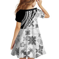 Black Hawaiian Quilt Pattern Family Matching Short Sleeve Bodycon Dress and Hawaiian Shirt Mixed Polynesian Tribal Arty