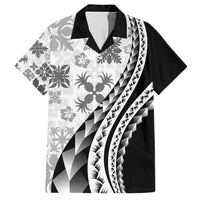 Black Hawaiian Quilt Pattern Family Matching Short Sleeve Bodycon Dress and Hawaiian Shirt Mixed Polynesian Tribal Arty