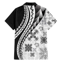 Black Hawaiian Quilt Pattern Family Matching Short Sleeve Bodycon Dress and Hawaiian Shirt Mixed Polynesian Tribal Arty