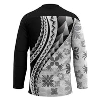 Black Hawaiian Quilt Pattern Hockey Jersey Mixed Polynesian Tribal Arty LT9 - Polynesian Pride