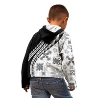 Black Hawaiian Quilt Pattern Kid Hoodie Mixed Polynesian Tribal Arty