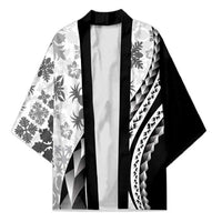 Black Hawaiian Quilt Pattern Kimono Mixed Polynesian Tribal Arty - Polynesian Pride