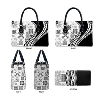 Black Hawaiian Quilt Pattern Leather Bag Mixed Polynesian Tribal Arty LT9 - Polynesian Pride