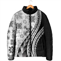Black Hawaiian Quilt Pattern Padded Jacket Mixed Polynesian Tribal Arty - Polynesian Pride