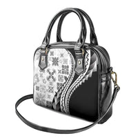 Black Hawaiian Quilt Pattern Shoulder Handbag Mixed Polynesian Tribal Arty