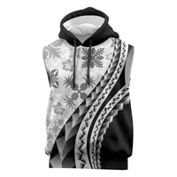 Black Hawaiian Quilt Pattern Sleeveless Hoodie Mixed Polynesian Tribal Arty - Polynesian Pride