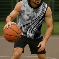 Black Hawaiian Quilt Pattern Sleeveless Hoodie Mixed Polynesian Tribal Arty - Polynesian Pride