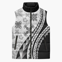 Black Hawaiian Quilt Pattern Sleeveless Puffer Jacket Mixed Polynesian Tribal Arty - Polynesian Pride