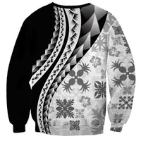Black Hawaiian Quilt Pattern Sweatshirt Mixed Polynesian Tribal Arty