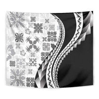 Black Hawaiian Quilt Pattern Tapestry Mixed Polynesian Tribal Arty