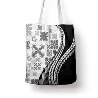 Black Hawaiian Quilt Pattern Tote Bag Mixed Polynesian Tribal Arty - Polynesian Pride