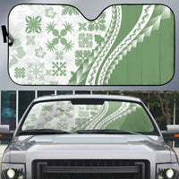Green Hawaiian Quilt Pattern Auto Sun Shade Mixed Polynesian Tribal Arty - Polynesian Pride